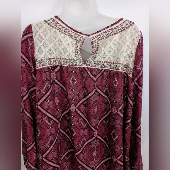 2/$30 Xhilaration Burgundy Merlo Western Patterned Top-(#69) - Picture 8 of 10